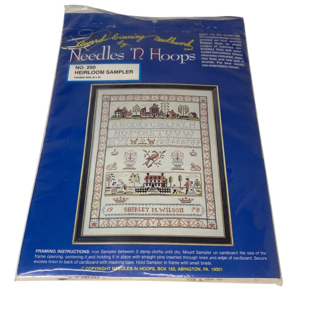 Heirloom Sampler Cross‎ Stitch Kit No. 250 Colonial Town Flowers Birds Alphabet